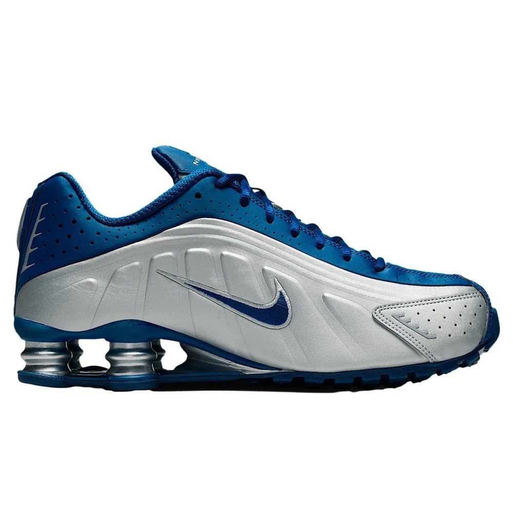 Mens Size 9 Nike Shox R4 Court Blue Metallic Silver Shoes Sneaker IQ9391-476 NEW
